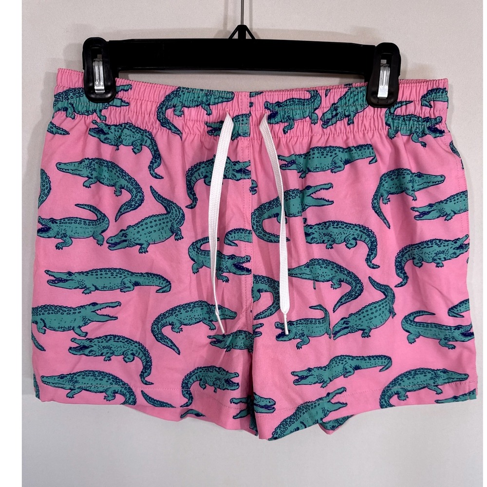 Chubbies Pink Alligator Print Elastic Waist Swim Trunks Men's Med Tropical NWOT‎